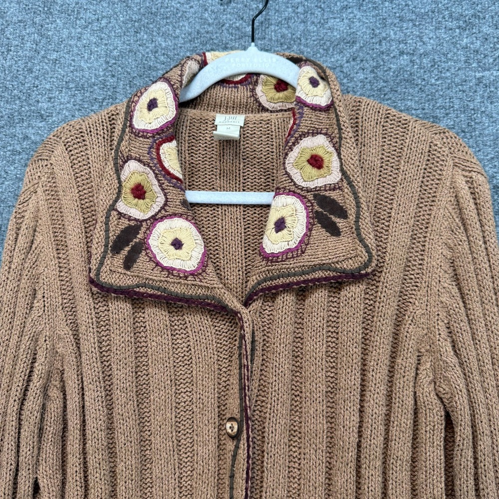 J.Jill Cardigan Sweater Womens Medium Chunky Knit Boho Earthy Cottage Core Silk - Picture 2 of 7